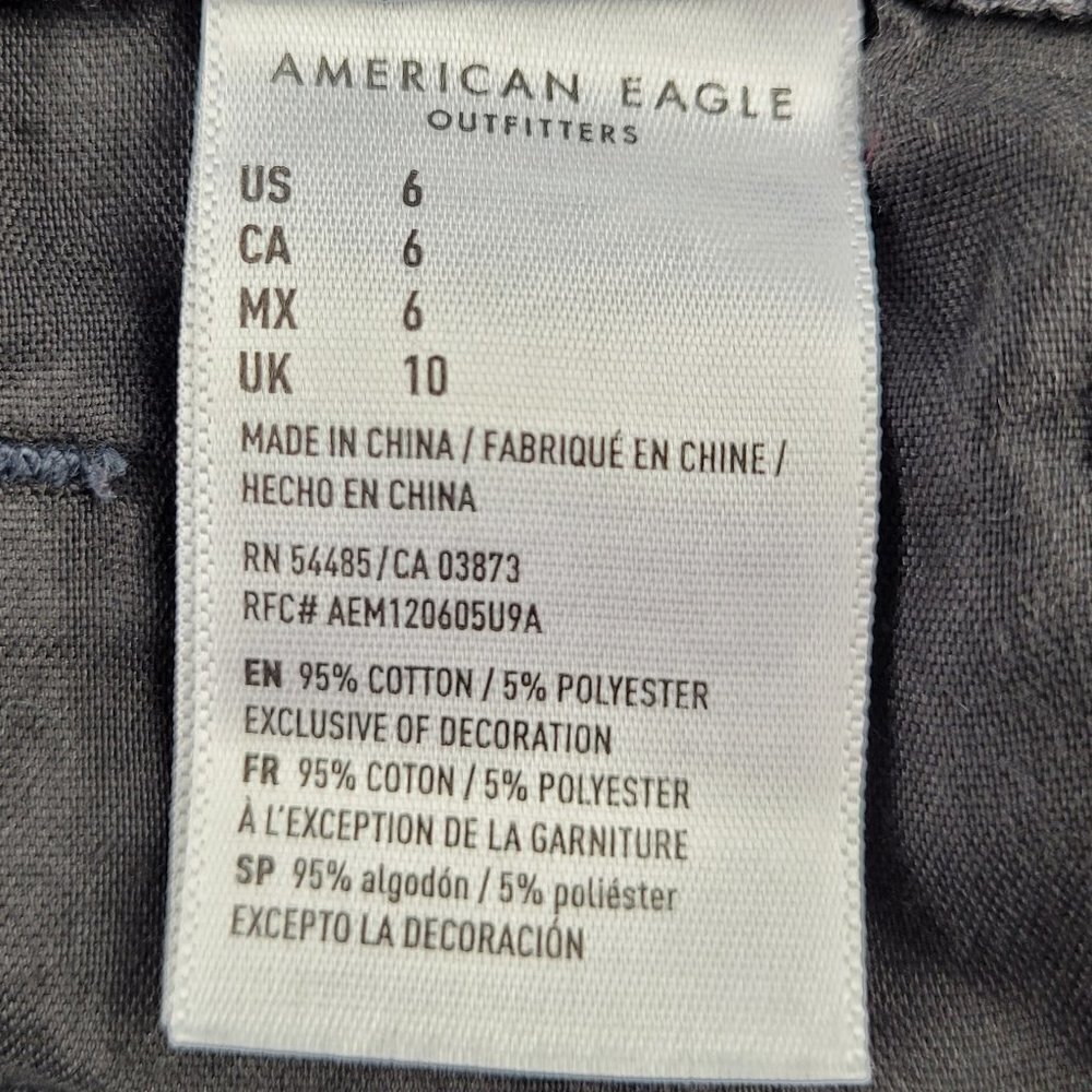 AE American Eagle Black Distressed Denim Cuff High Rise Mom Short 6 5566 - Picture 7 of 10
